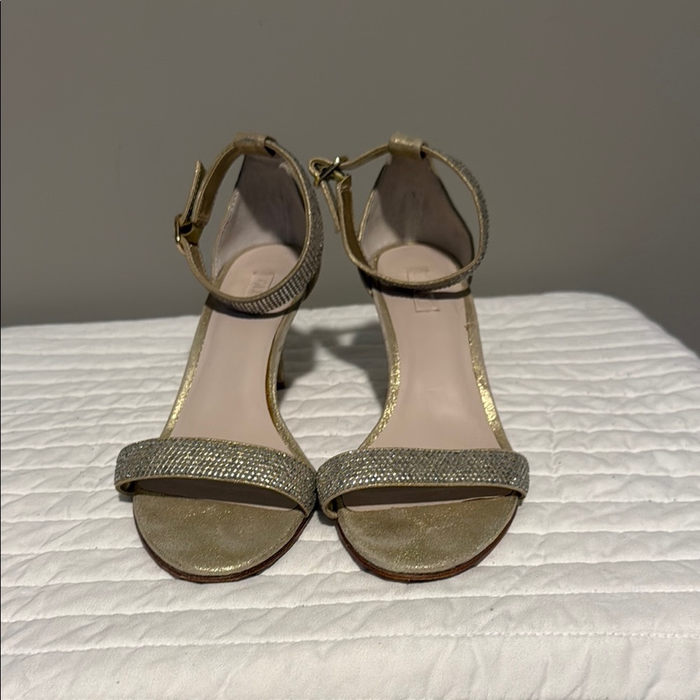 Glint Gold and Rhinestone Ankle Strap Heels